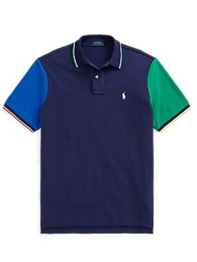 Polo by Ralph Lauren Navy Polo with Blue and Green Sleeves - Classic Fit